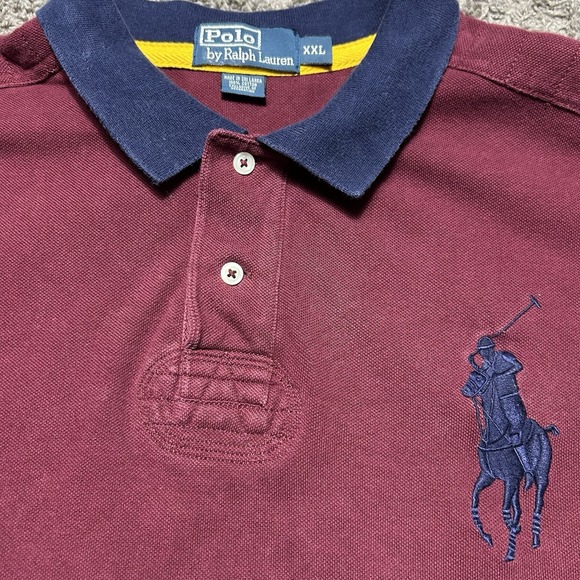 Vintage Polo Ralph Lauren Big Pony Maroon Short Sleeve Polo Armpit Vents XXL Men - Picture 5 of 5